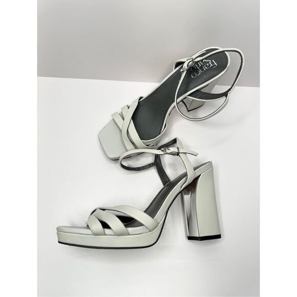 Franco Sarto Sandals Size 10 Gray Leather Ankle‎ Strap Open Toe Block Heel - Picture 5 of 11